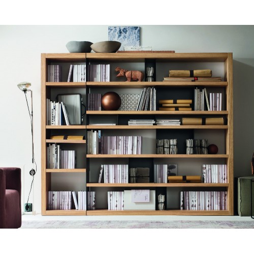 Maronese Acf KORA bookcase composition in wood and painted metal measuring L.163 cm and H.197 cm - 2 modules