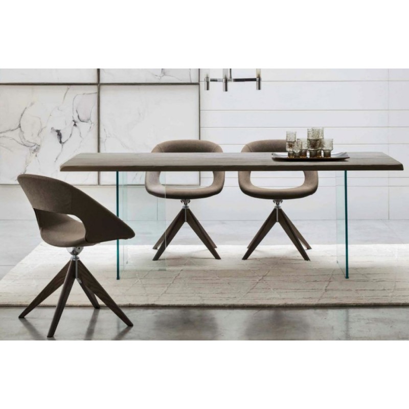  Mesa fija Maronese Acf CLEO con estructura de cristal y tapa de madera de 180 cm