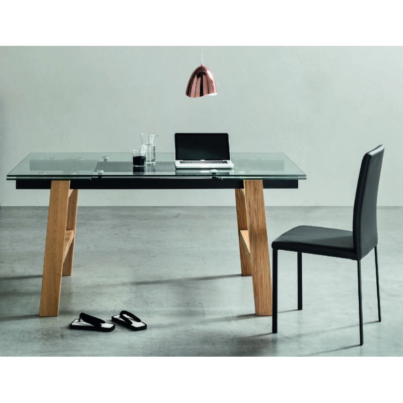  Maronese Acf FELIX extendable table with ash structure and tempered glass top measuring L.160(250) cm - With 2 side extensions