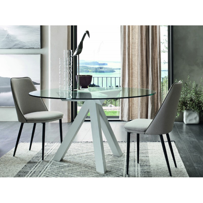  Table fixe Maronese Acf RUN avec structure en frêne et plateau en verre trempé mesurant L.Ø140 cm