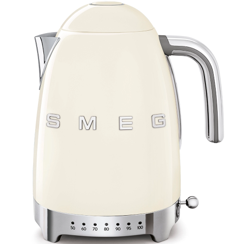 Smeg Hervidor electrónico de temperatura variable KLF04CREU acabado crema con logo Smeg 3D