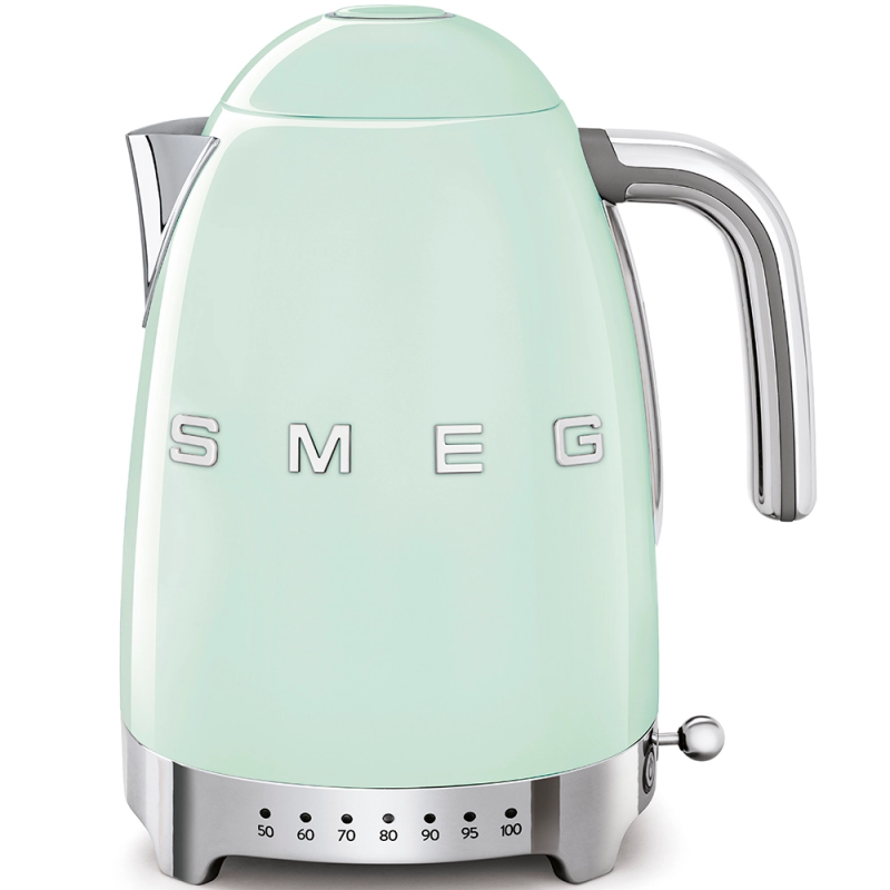  Smeg KLF04PGEU variable temperature electronic kettle, pastel green finish with Smeg 3D logo