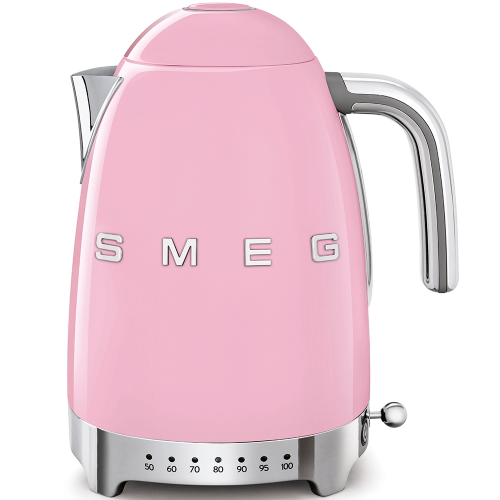 Smeg Bouilloire électronique à température variable KLF04PKEU finition rose avec logo Smeg 3D