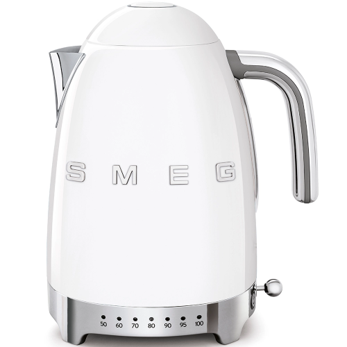 Smeg Bouilloire électronique à température variable KLF04WHEU finition blanche avec logo Smeg 3D