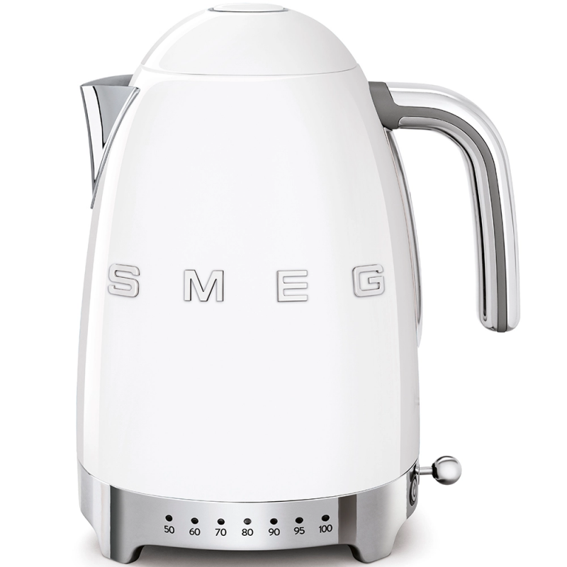  Smeg Bouilloire électronique à température variable KLF04WHEU finition blanche avec logo Smeg 3D