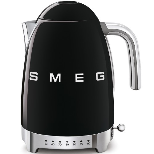 Smeg KLF04BLEU variable temperature electronic kettle, black finish with Smeg 3D logo
