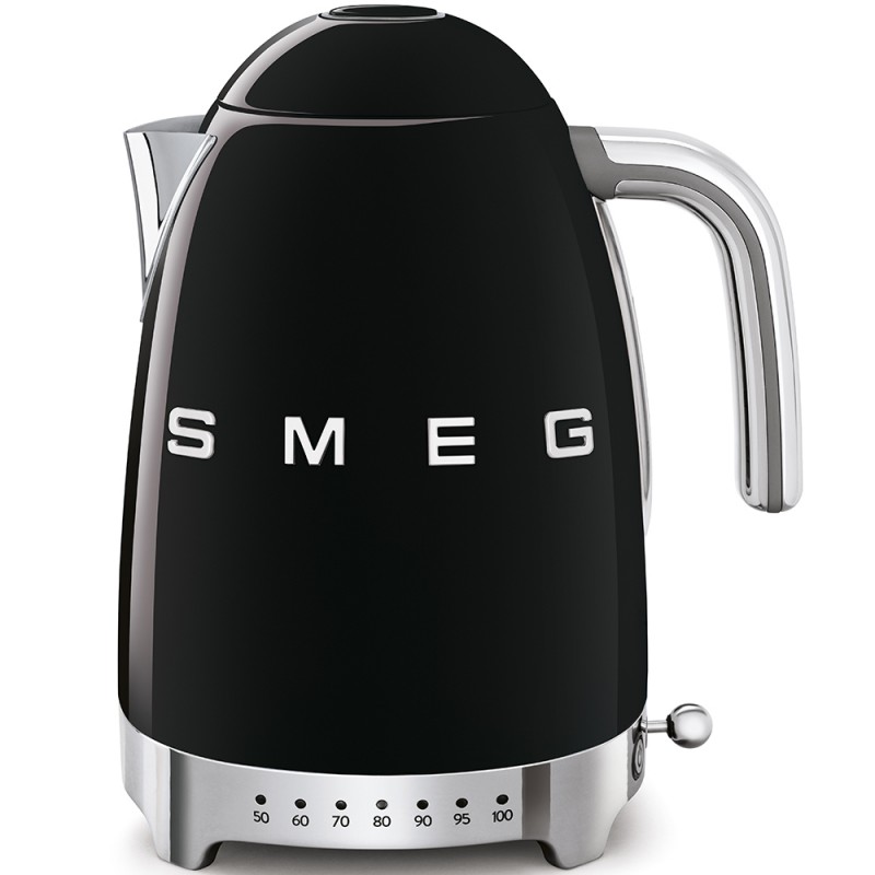 Bouilloire électronique à température variable Smeg KLF04BLEU, finition noire avec logo Smeg 3D