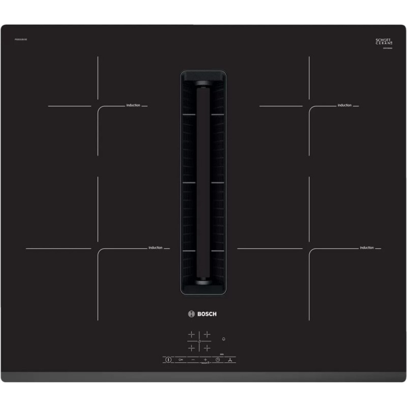  Table de cuisson à induction Bosch avec hotte intégrée PIE631B15E en vitrocéramique noire 60 cm - Série 4