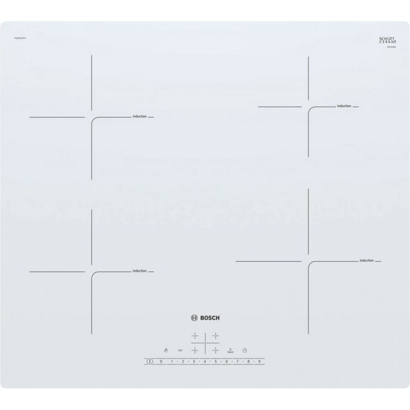  PRONTA CONSEGNA - Bosch Piano cottura a induzione PUE612FF1J in vetroceramica bianco da 60 cm - Serie 4