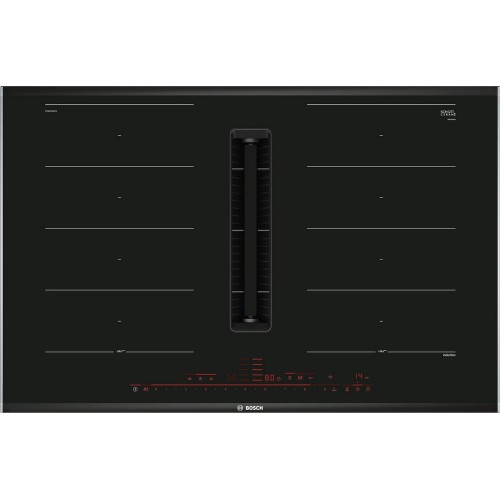 Bosch Piano cottura a induzione con cappa integrata Extra PXX875D67E in vetroceramica nero da 80 cm - Serie 8