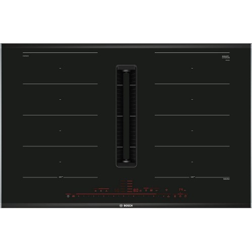 Plaque de cuisson à induction Bosch PXX875D67E 80 cm en vitrocéramique noire avec hotte intégrée - Série 8
