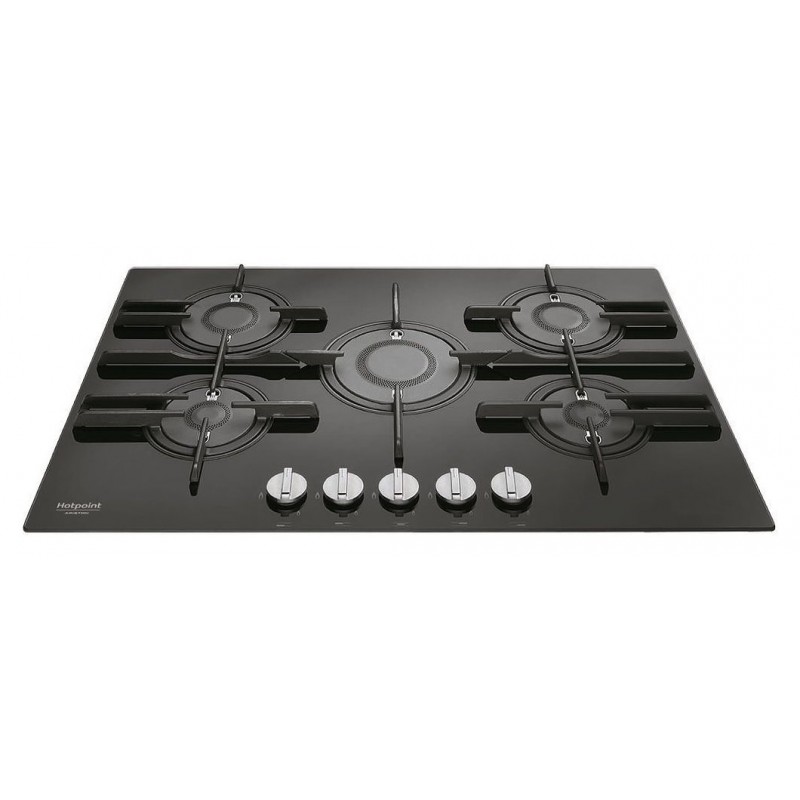  Table de cuisson à gaz Hotpoint Direct Flame FTGHG 751 D / HA (BK) 75 cm finition verre noir