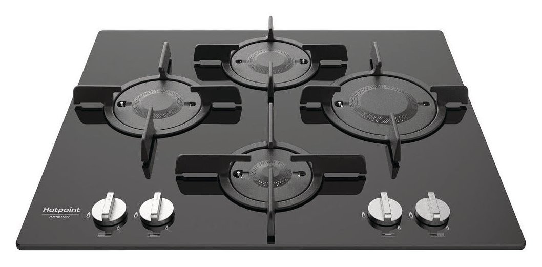 Hotpoint Piano cottura a gas Direct Flame FTGHG 641 D/HA(BK) finitura vetro nero da 60 cm
