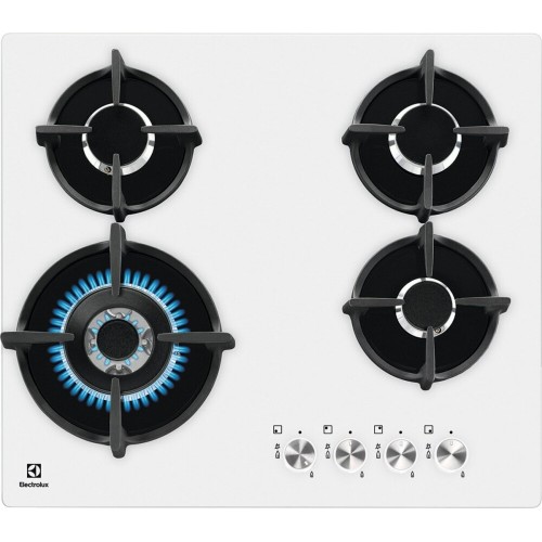 Electrolux | Plaque de cuisson à gaz KGG6437W 59 cm avec finition en verre trempé blanc
