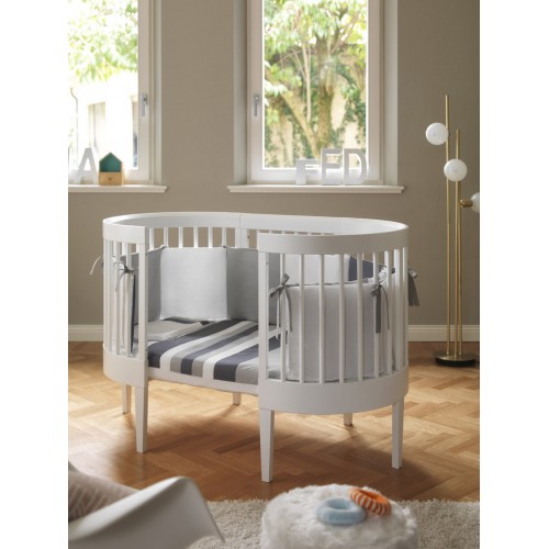 Pali Cradle / Cot Lab 03 in wood 84x72 cm white finish - Includes mattress + mattress cover + 4 wheels + 2 chair cushion covers