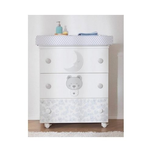 Pali Baby changing table with three drawers Moon white and gray finish 76 cm - With resealable tray and padding