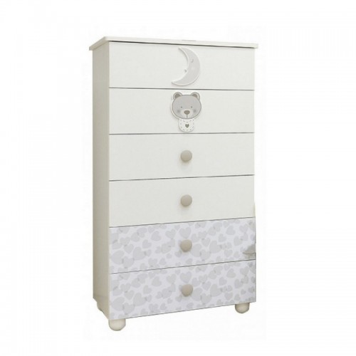 Moon poles with six drawers, white and gray finish, 69 cm