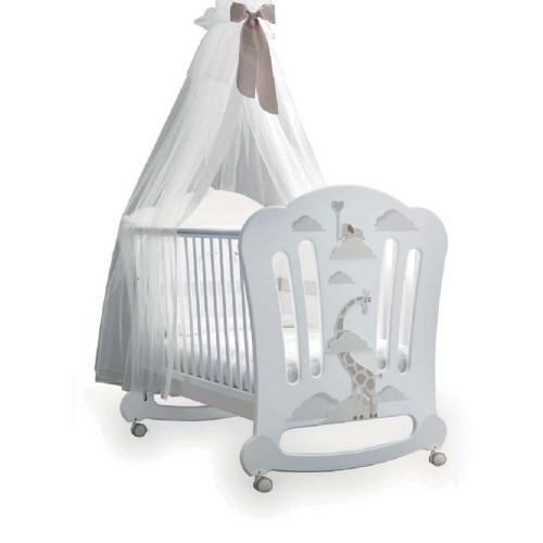 Pali Panneau lit bébé Savana finition blanc et gris tourterelle 130x88 cm - Avec roulettes