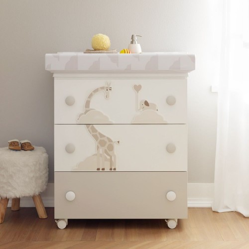 Pali Bath changing table with three drawers Savana white and dove gray finish 76 cm - With resealable tray and padding