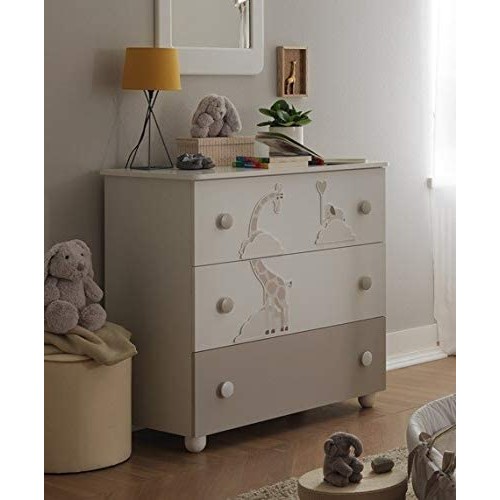 Pali Chest of drawers with three drawers Savana white and dove gray finish 94 cm