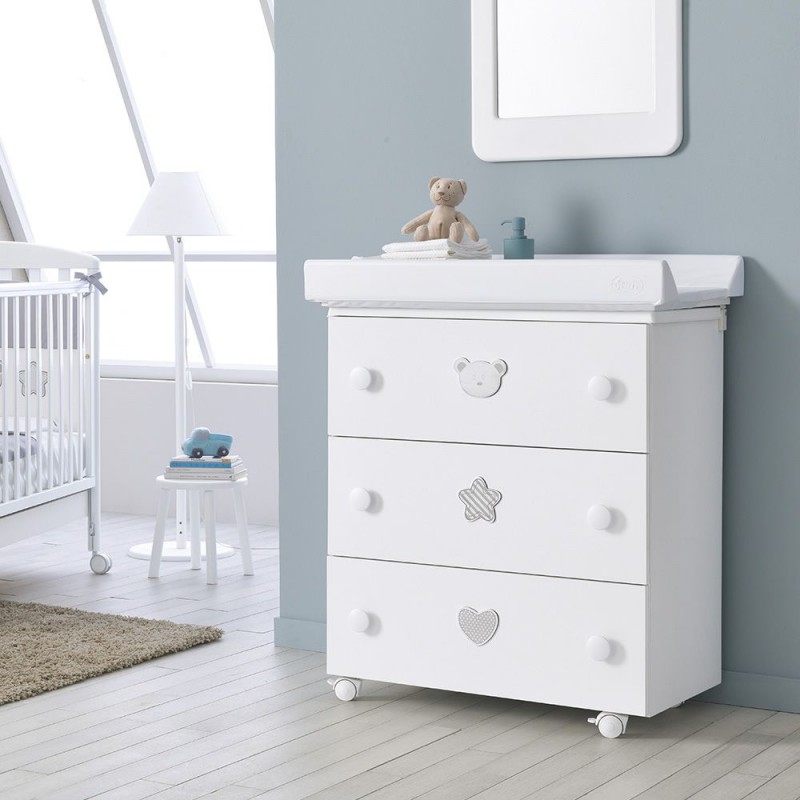  Pali Baby changing table with three drawers Birillo 76 cm finish of your choice - With resealable tray and padding