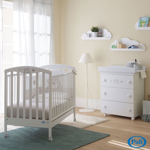 Pali Cot Teo white and dove gray finish 132x72 cm - With wheels