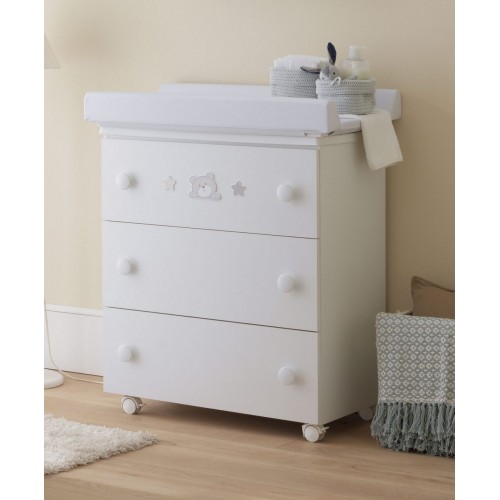Pali Teo changing table with three drawers 76 cm white and dove gray finish - With resealable tray and padding