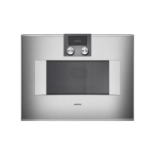 Gaggenau Combined microwave oven with controls at the top and hinges on the right BM 450 110 60 cm stainless steel finish