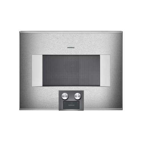 Gaggenau Combined microwave oven with controls at the bottom and hinges on the left BM 455 110 60 cm stainless steel finish