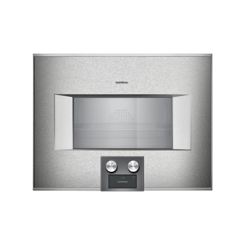  Gaggenau Combined steam oven with controls at the bottom and left-hand built-in hinges BS 475 112 60 cm stainless steel finish
