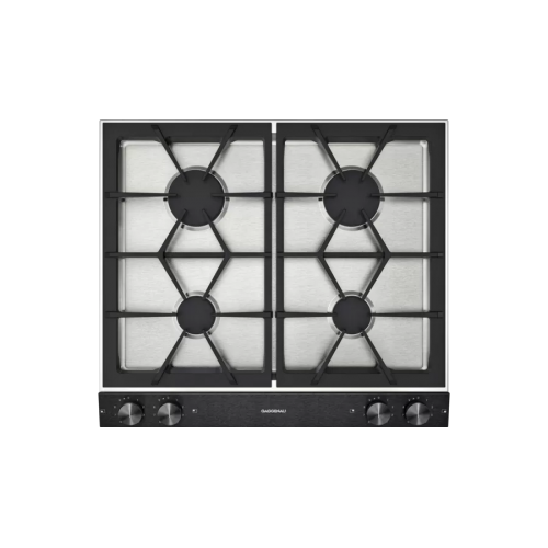 Table de cuisson à gaz Gaggenau VG264120F finition inox avec panneau de commande noir de 60 cm