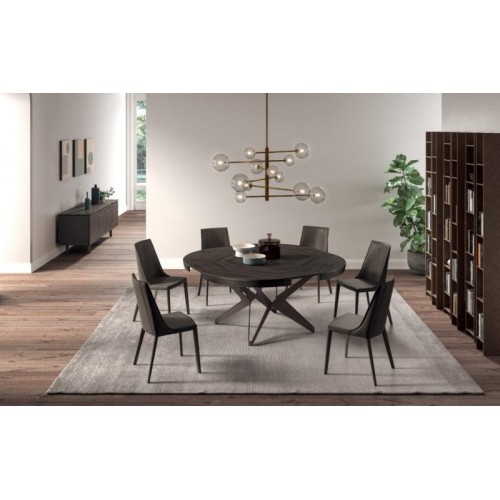 Ozzio Tavolo da pranzo allungabile Big Round art. T232 con struttura in metallo e piano in legno da 130x130 cm