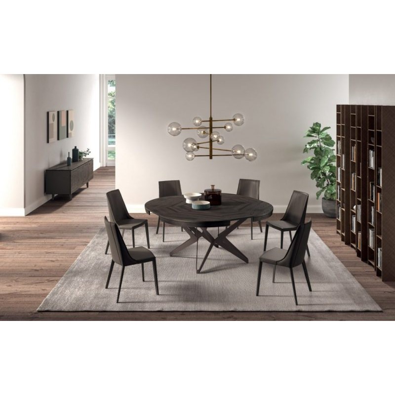  Ozzio Big Round extendable dining table art. T232 with metal structure and 130x130 cm wooden top