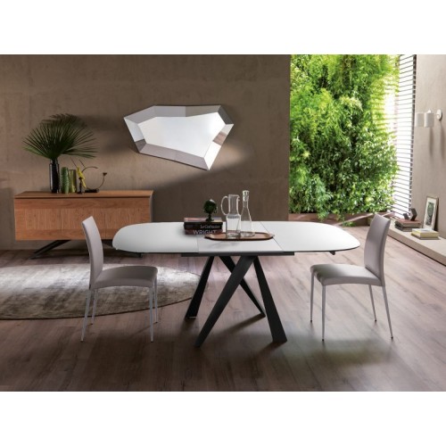 Ozzio Tavolo da pranzo allungabile Bombo Allungabile art. T246 con struttura in metallo e piano a scelta da 120x120 cm