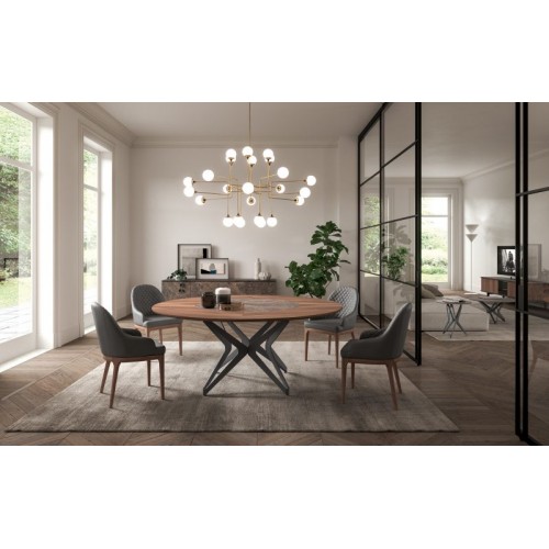Ozzio Tavolo fisso DNA art. T254 con struttura in metallo e piano in legno da Ø180 cm - Con vassoio girevole