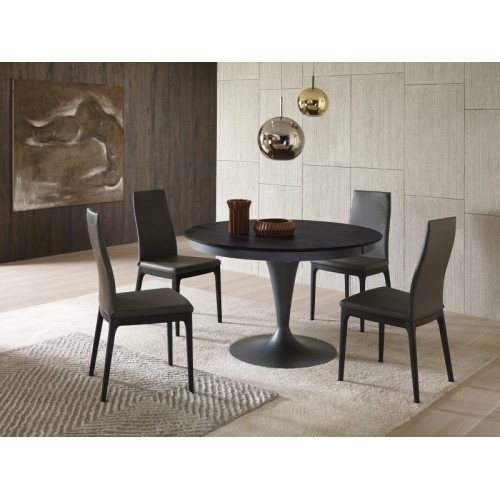 Ozzio Eclipse Wood extendable dining table art. T315 with metal structure and wooden top of Ø120 cm