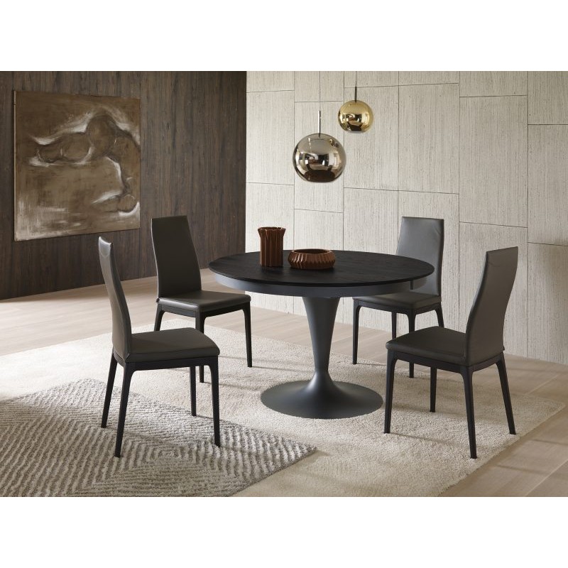  Ozzio Eclipse Wood extendable dining table art. T315 with metal structure and wooden top of Ø120 cm