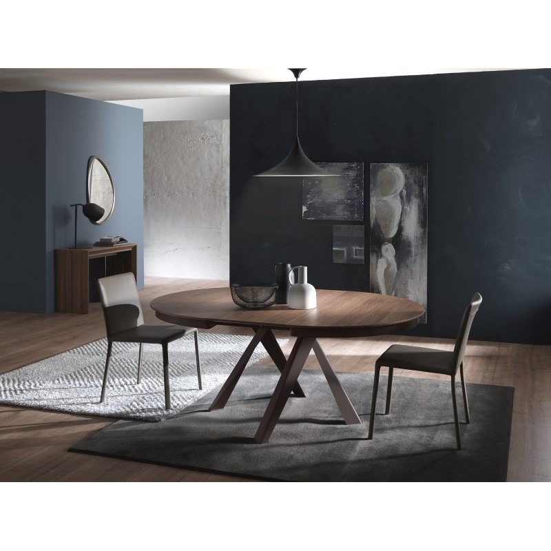  Ozzio Mesa de comedor extensible Emisfero Legno art. T236 con estructura metálica y tapa de madera de Ø120 cm