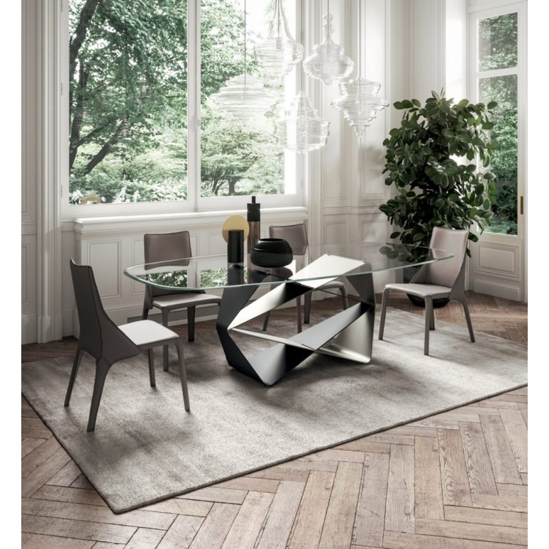  Ozzio Table à manger fixe Gem art. T234 avec structure métallique et plateau rectangulaire au choix de 200x100 cm