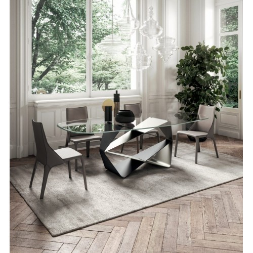 Ozzio Fixed dining table Gem art. T234 with metal structure and rectangular glass top of 240x110 cm