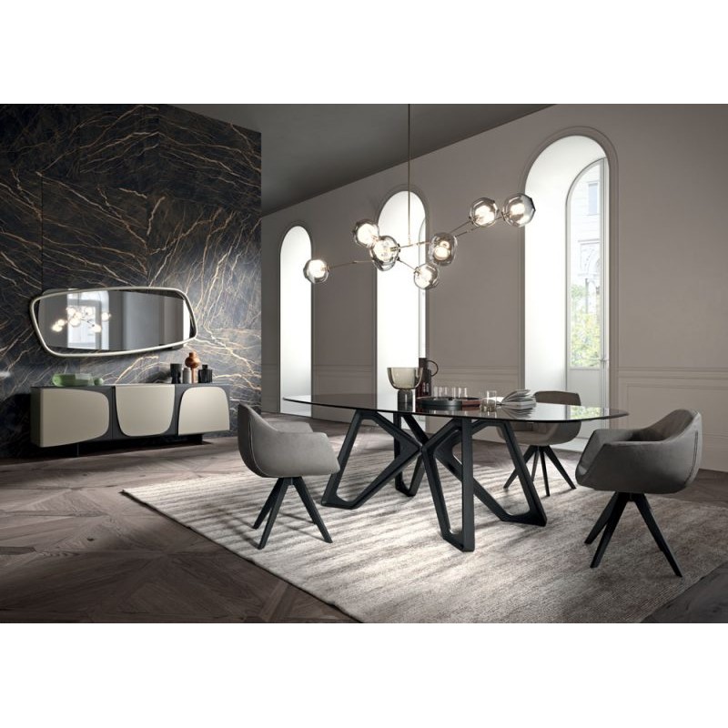  Ozzio Table à manger fixe Papillon art. T253 avec structure en bois massif et plateau rectangulaire au choix de 180x90 cm