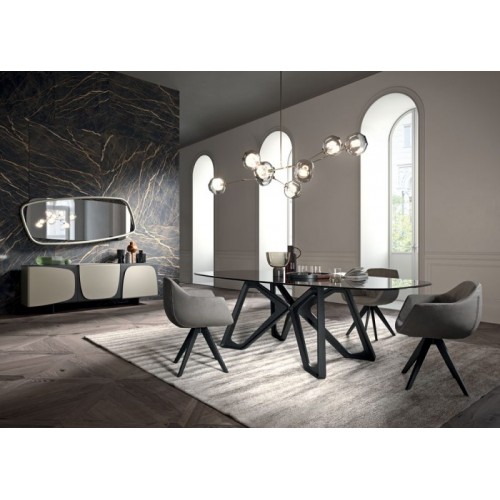 Ozzio Table à manger fixe Papillon art. T253 avec structure en bois massif et plateau rectangulaire au choix de 200x100 cm