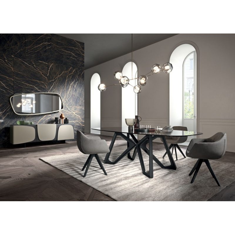  Ozzio Tavolo da pranzo fisso Papillon art. T253 con struttura in legno massello e piano a scelta da 240x110 cm