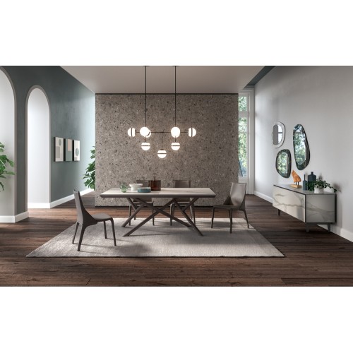 Ozzio Mesa extensible Random art. T251 con estructura metálica y tapa a elegir de 200x100 cm - Con extensiones internas