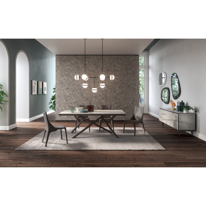  Ozzio Mesa extensible Random art. T251 con estructura metálica y tapa a elegir de 200x100 cm - Con extensiones internas