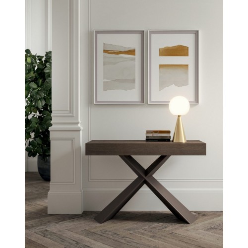 Ozzio Console extensible 4You art. T024 avec structure en métal et plateau en chêne 48,5x110 cm - Avec 3 rallonges internes