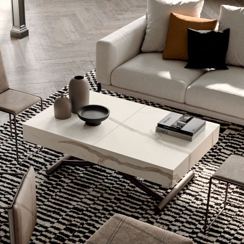Table basse transformable Ozzio Box art. T110 avec structure métallique et plateau 120x75 cm au choix - Avec 2 rallonges int