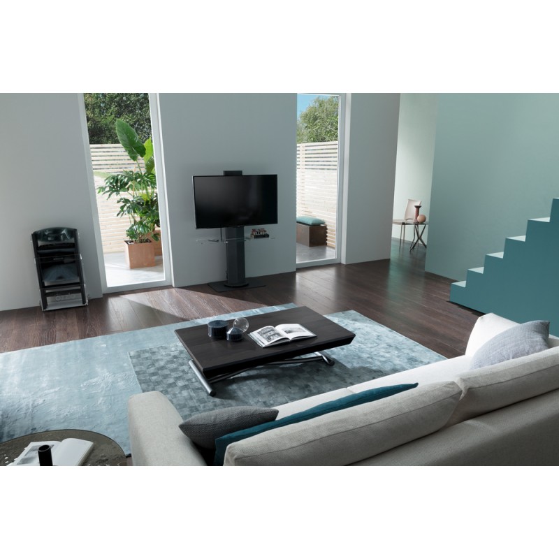  Ozzio Tavolino trasformabile Leonardo art. T129 con struttura in metallo e piano in rovere da 125x80 cm - Con 2 allunghe