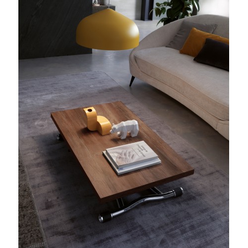 Table basse transformable Ozzio Sydney art. T121 avec structure en métal et plateau en éco-bois 100x60 cm - Avec plateau li