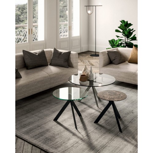 Ozzio Tavolino da caffè Bijoux art. X502 con struttura in metallo e piano a scelta da Ø80 cm